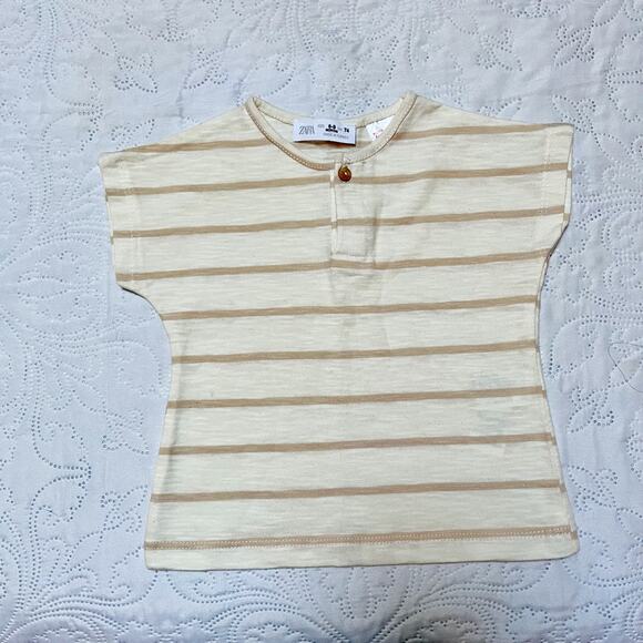 Zara Striped Henley Shirt Size 6-9m - Picture 2 of 5